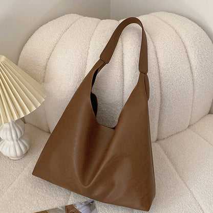 Lightweight PU Soft Leather Tote Bag Large Capacity Women Big Shoulder Bag Underarm Bag Hasp Closure Casual Style Commuting Bag